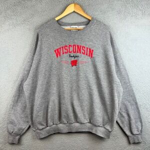 Vintage Wisconsin Badgers Sweatshirt Mens 2XL Gray Crewneck Embroidered
